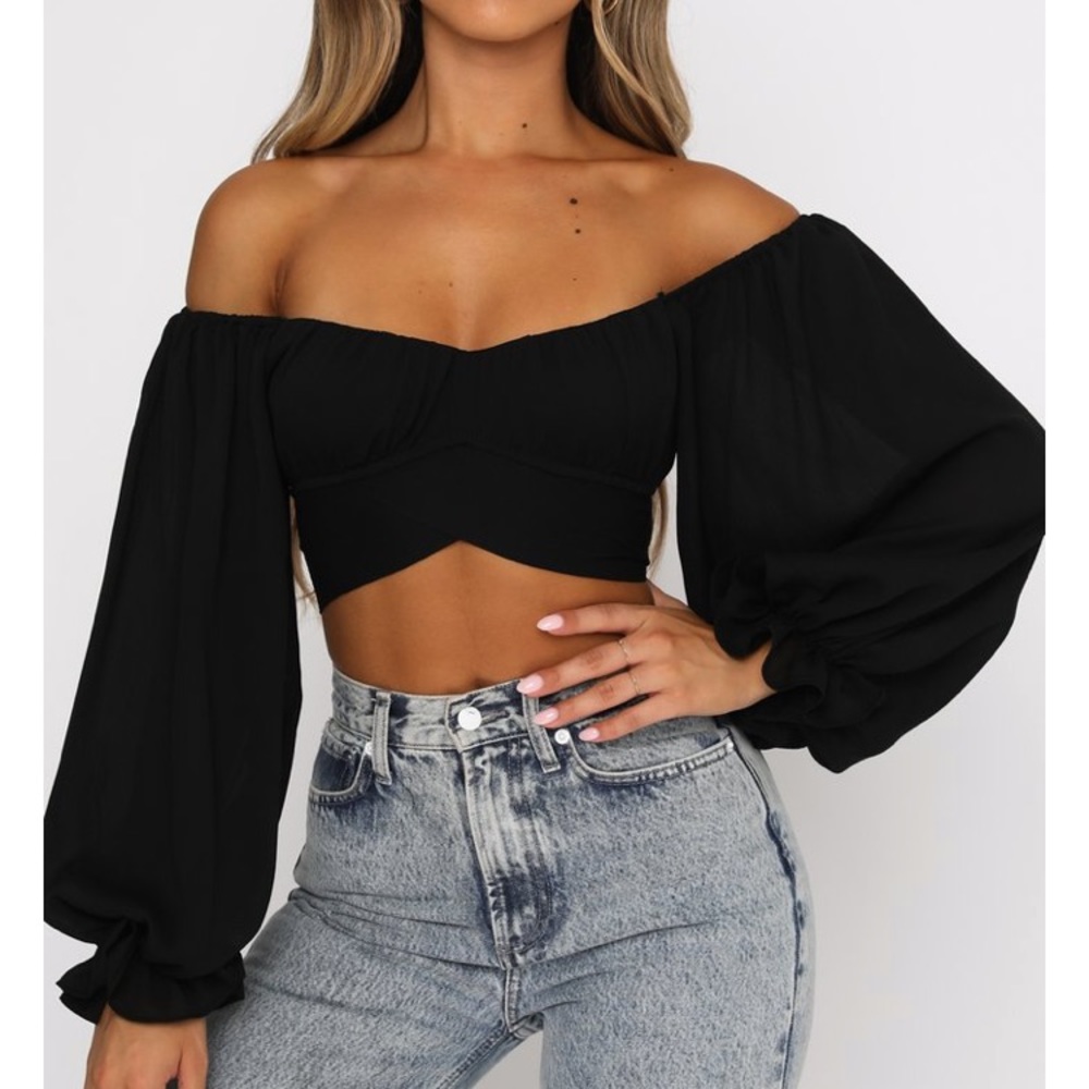 “What Is Love” off the shoulder crop